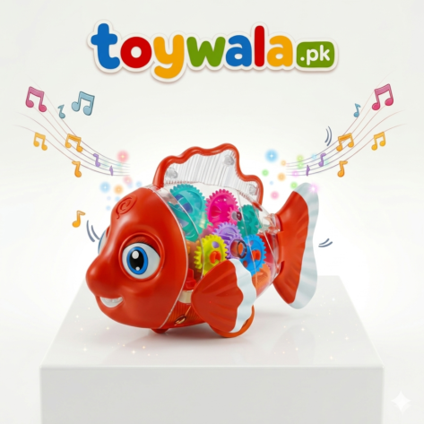 Interactive Musical Fish Toy with Colorful Gears, Moving Fins, Lights and Transparent Body for Kids