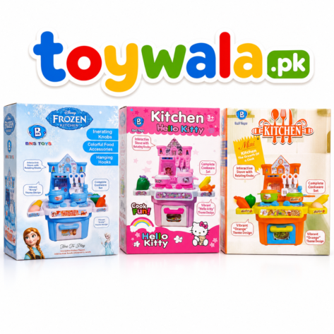 Kids Interactive Kitchen Cooking Toy Set with Colorful Cookware, Pretend Food Accessories, and Play Kitchen Sets in Frozen, Hello Kitty, and Orange Designs