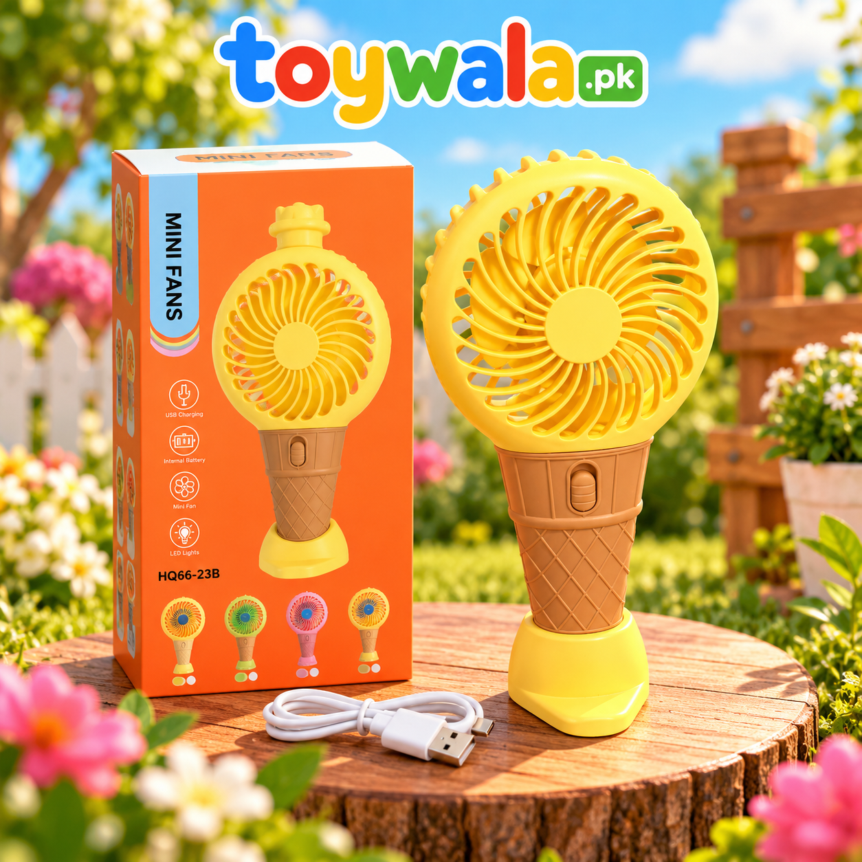 Ice Cream Cone Rechargeable Mini Fan - Image 2