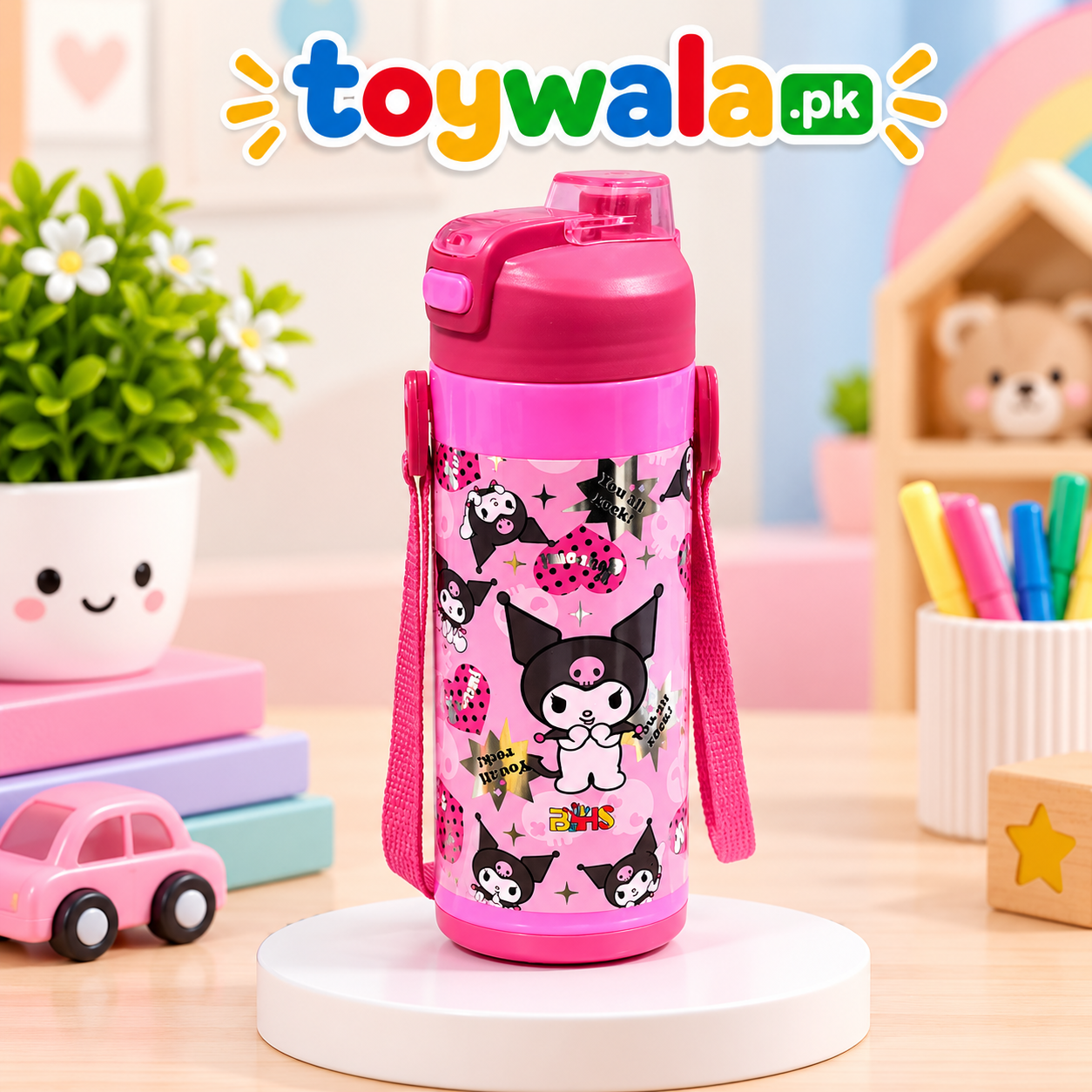 Pink Character Kids Water Bottle