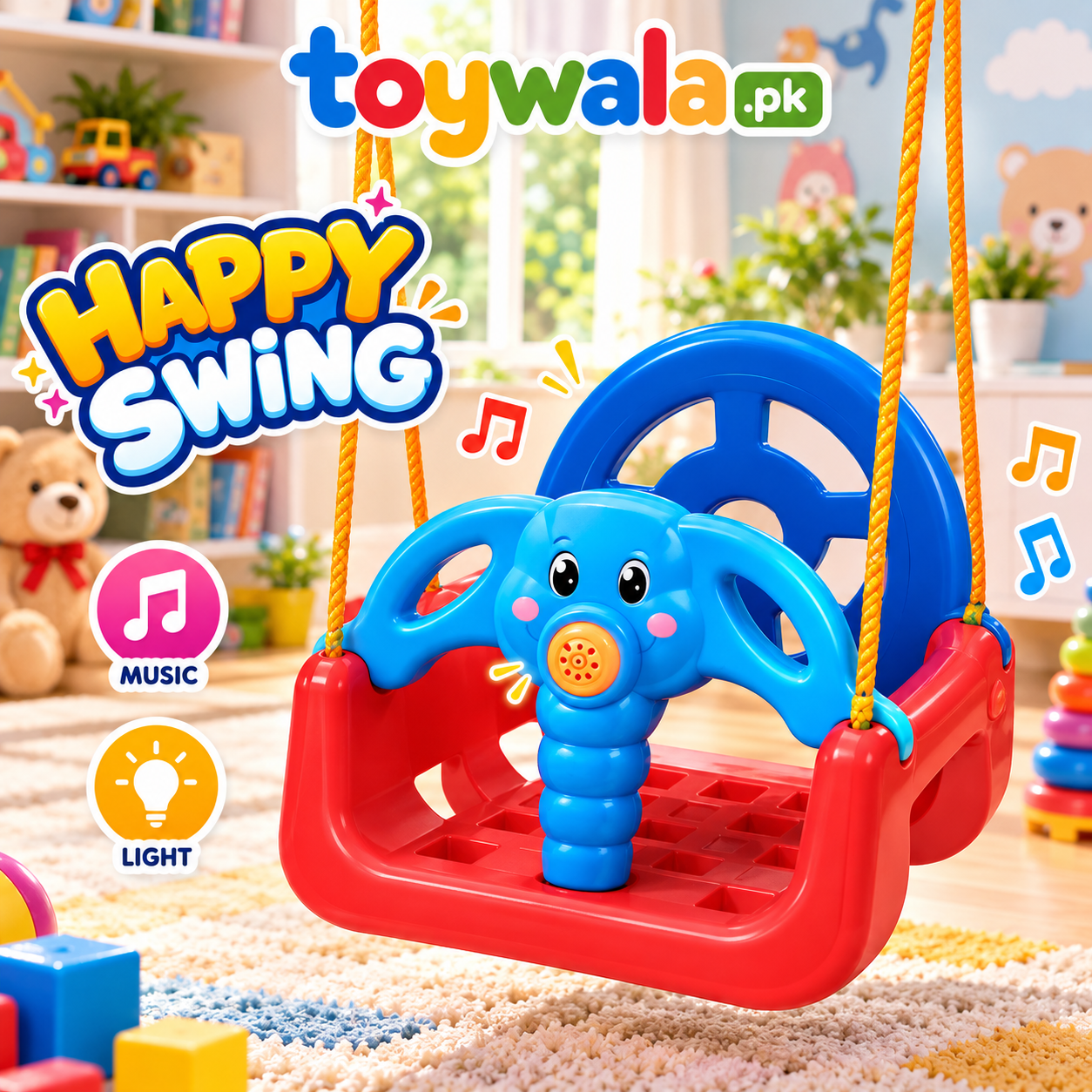 3-in-1 Elephant Swing with Music & Lights