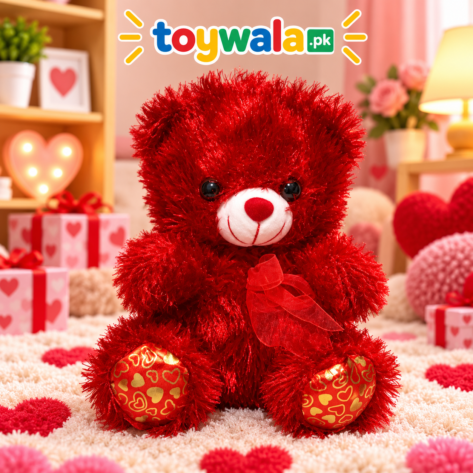 Shiny Red Teddy Bear with Elegant Red Bow