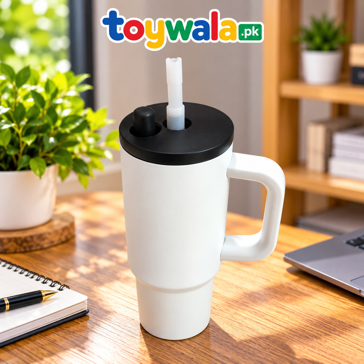White Insulated Travel Tumbler with Handle