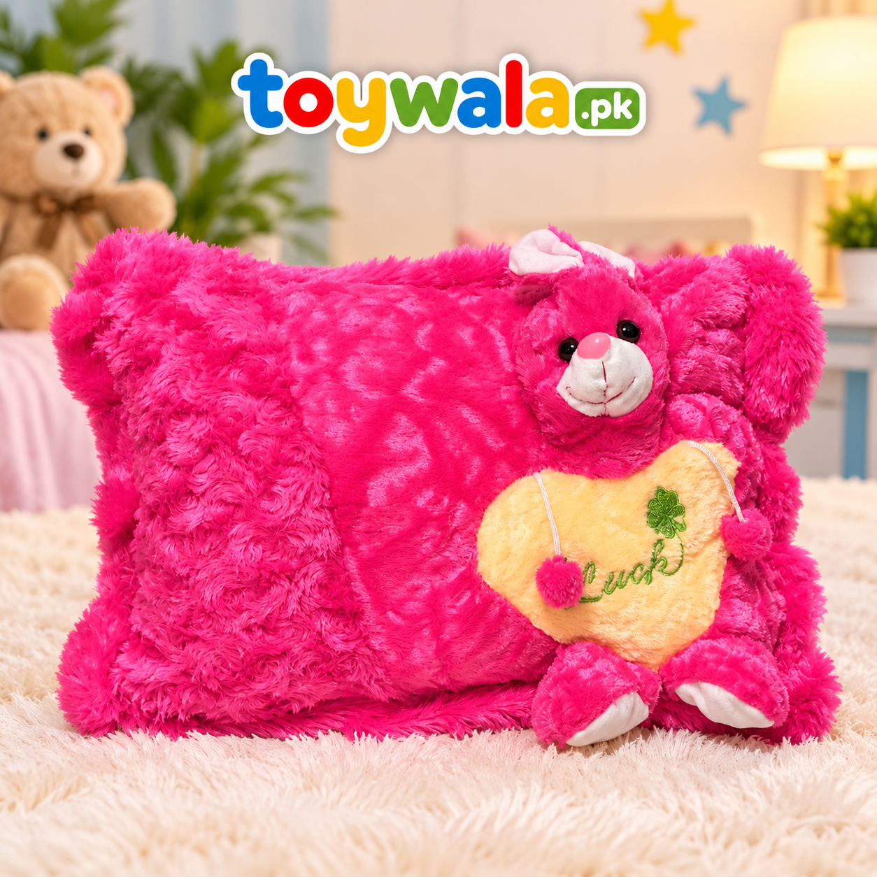 Hot Pink Bunny Plush Cushion